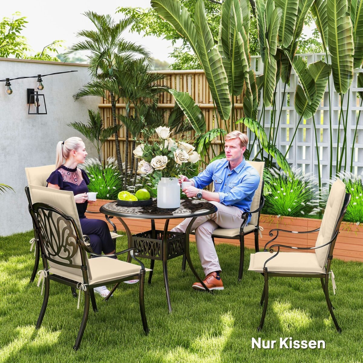 4 dalių lauko ir vidaus kėdės pagalvėlių komplektas su atlošais ir tvirtinimo juostelėmis 108 x 50 x 5 cm