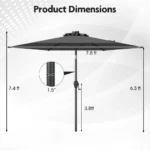 Sodo skėtis nuo saulės su LED apšvietimu ir rankenėle 230 cm (Pilka)
