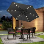 Sodo skėtis nuo saulės su LED apšvietimu ir rankenėle 230 cm (Pilka)