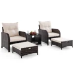 5 dalių lauko baldų komplektas iš PE rotango su minkštomis pagalvėmis (Smėlio)