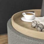 Daugiafunkcis pufas su daiktadėže ir apverčiamu dangčiu-padėklu