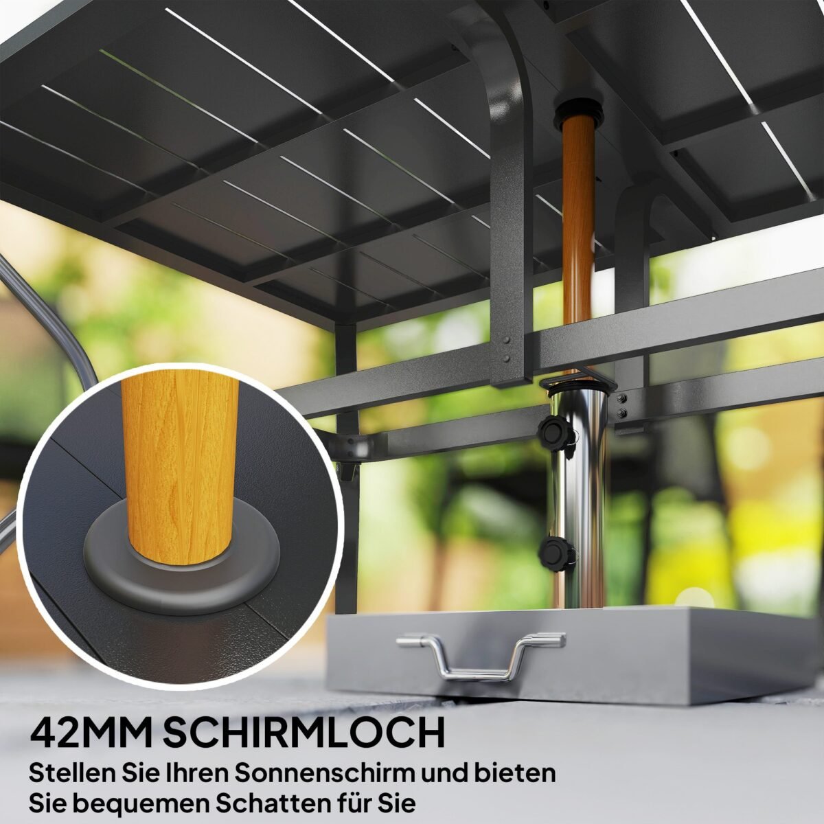 Lauko stalas 150x90 cm, cinkuoto plieno, su skėčio anga