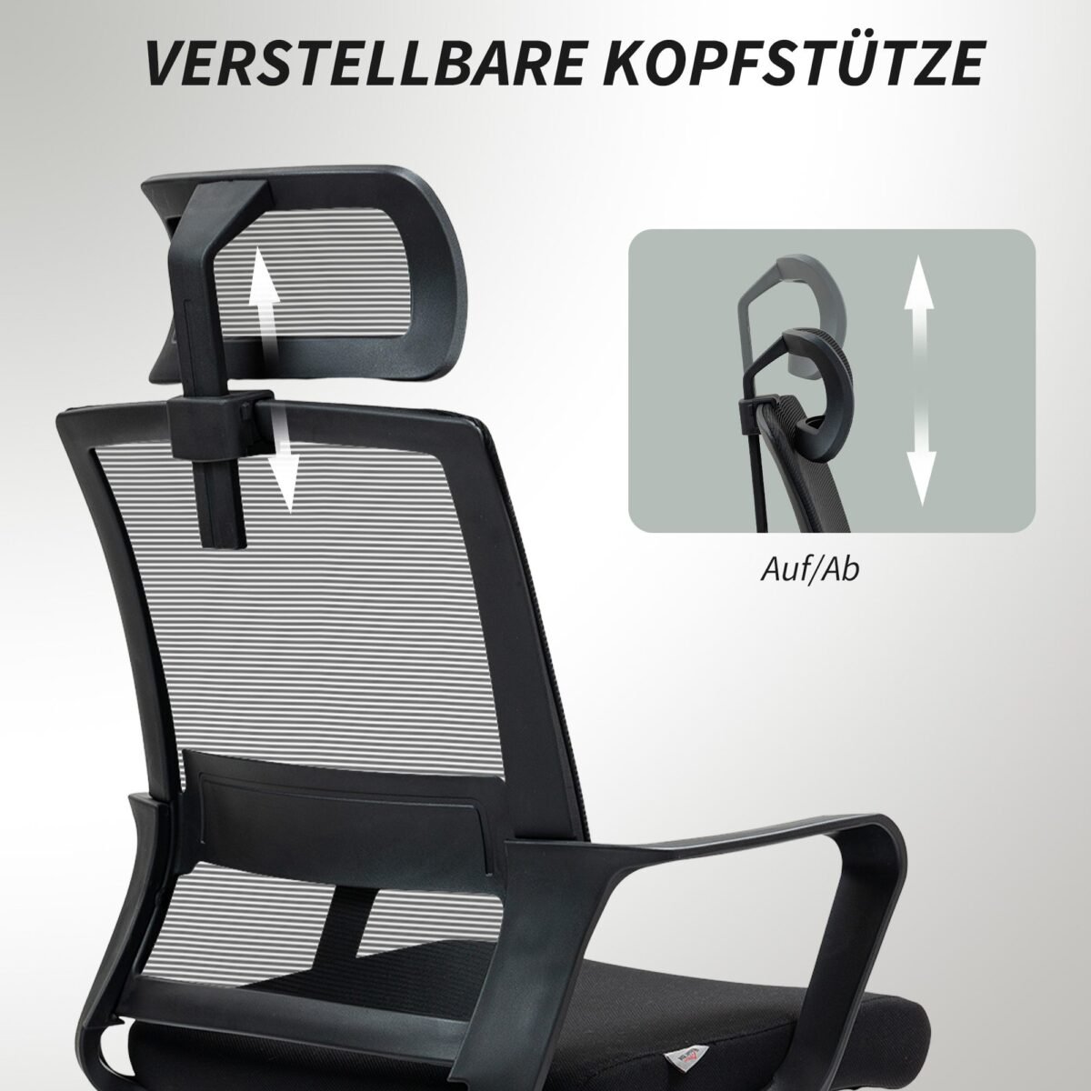 Biuro kėdė su reguliuojama galvos atrama ir kvėpuojančiu tinkleliu