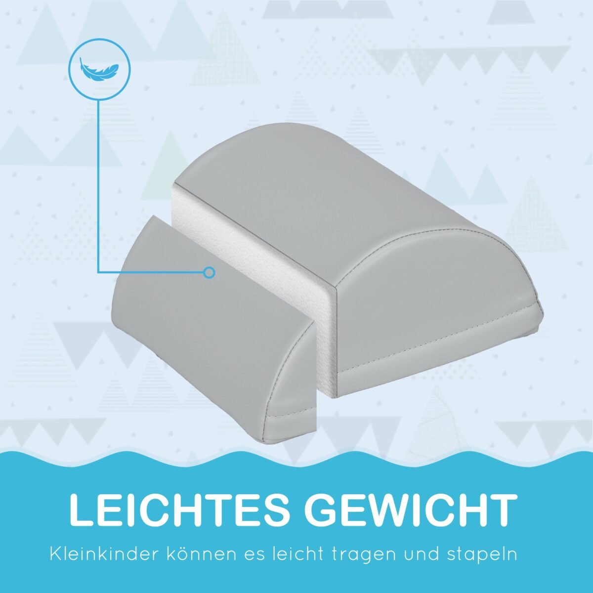 11 dalių minkšti putplasčio statybos blokeliai su dirbtinės odos apmušalu 1-3 metų vaikams