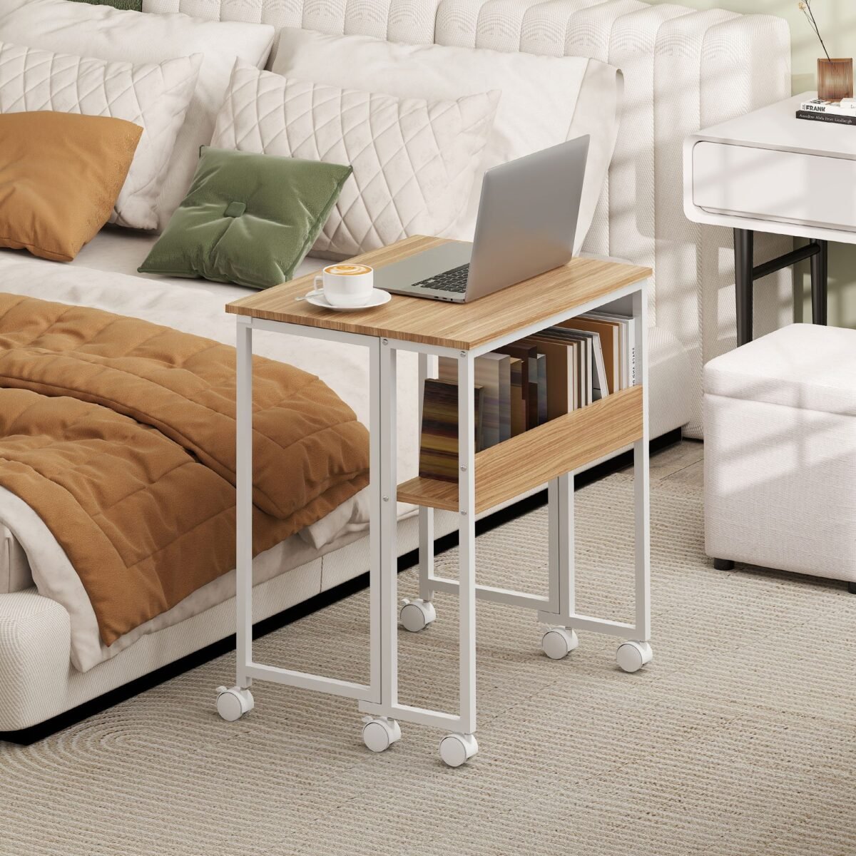 Sulankstomas rašomasis stalas su šoninio staliuko funkcija ir ratukais