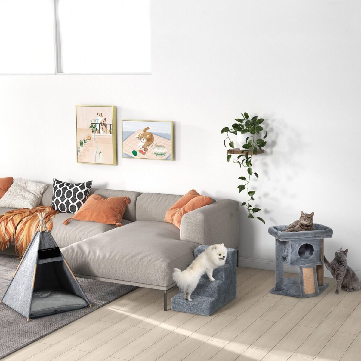 Kompaktiška kačių draskyklė su poilsio ir žaidimų zona, 57 cm aukščio, katėms iki 5 kg