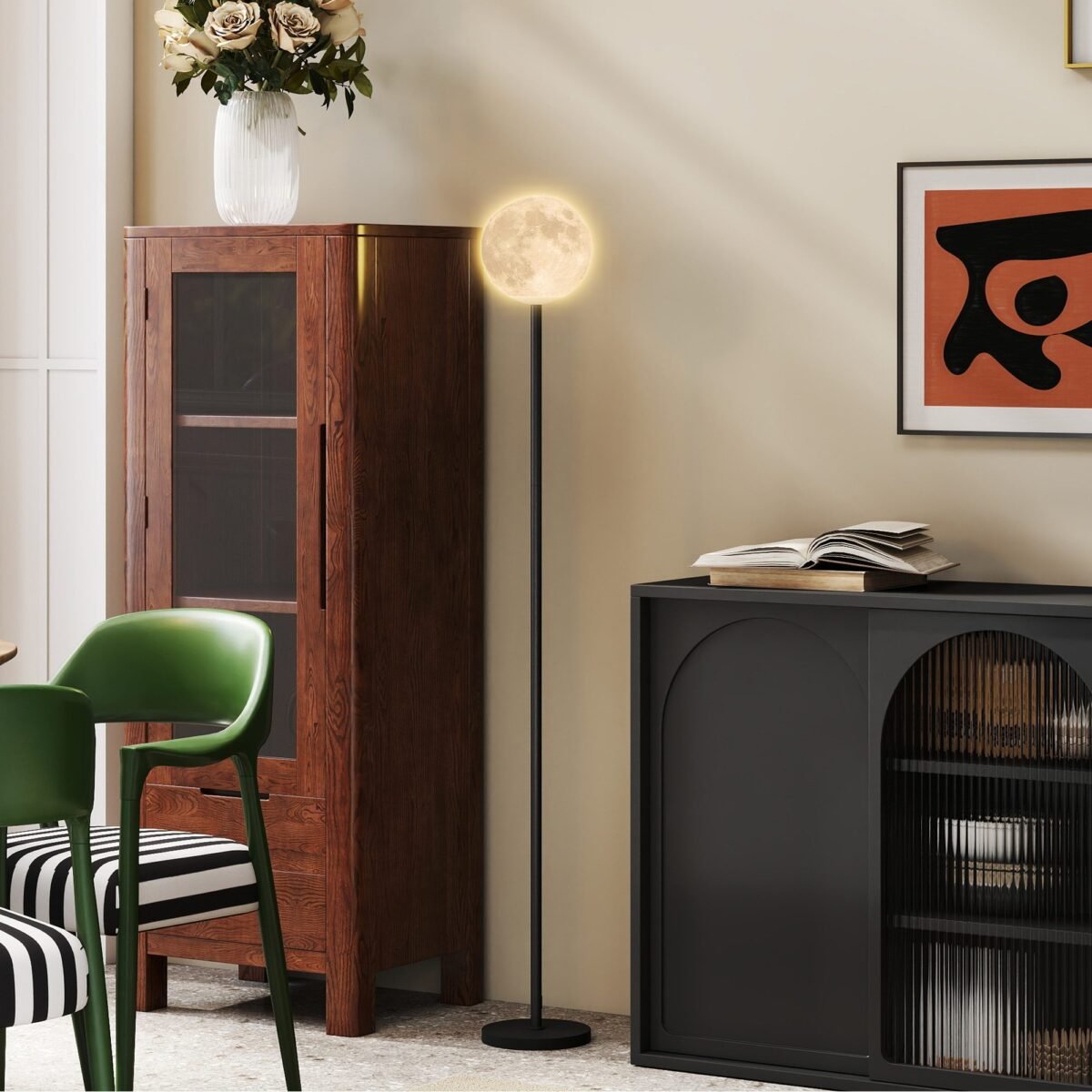 Pastatomas šviestuvas su 3D mėnulio gaubtu ir 3 šviesos spalvomis