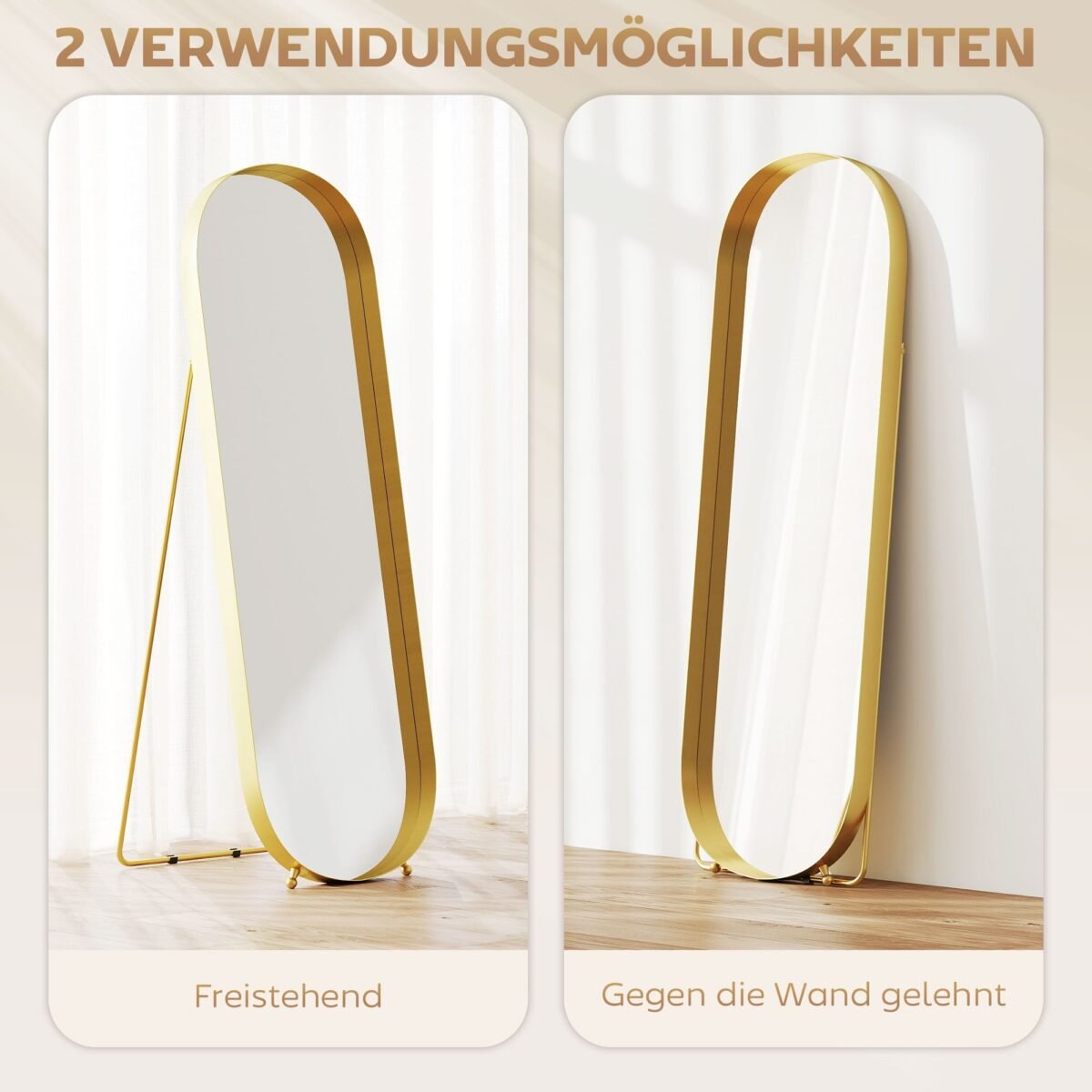 Pastatomas viso kūno veidrodis su metaliniu rėmu 160 x 50 cm