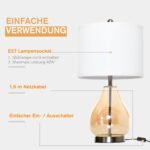 Dviejų dalių stalo šviestuvų komplektas su lininiais gaubtais ir stiklo elementais