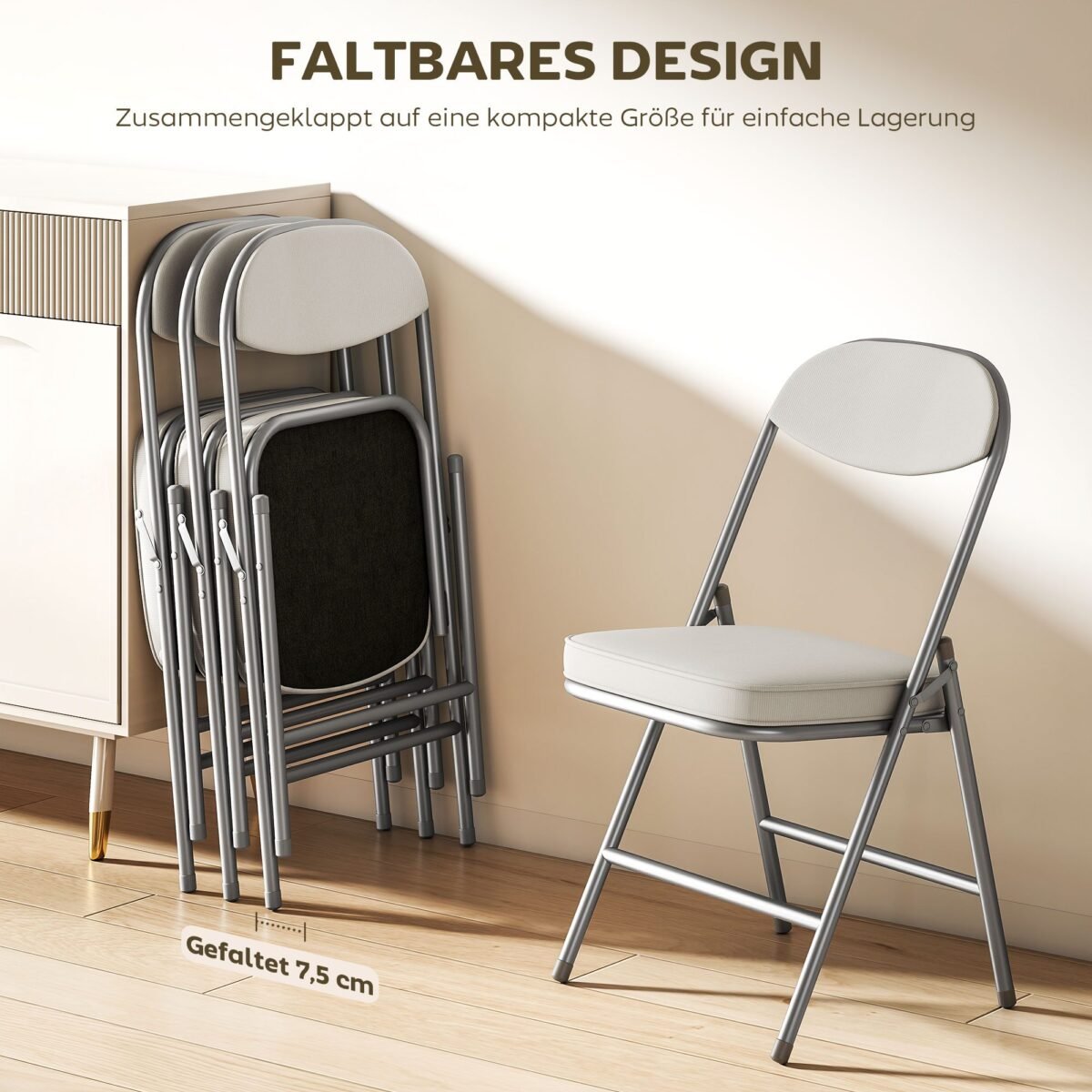 4 vnt. paminkštintų sulankstomų kėdžių su kordiniu apmušalu