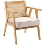 Kaučiukmedžio poilsio krėslas su lino imitacijos apmušalais