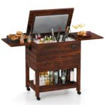 Didelis lauko vežimėlis su lentynomis ir 51 litro talpa (Ruda)