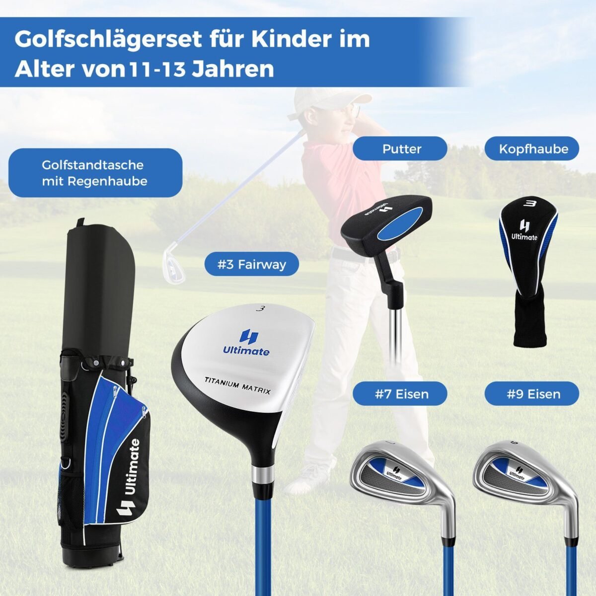 Vaikų golfo lazda komplektas (11–13 metų) (Mėlyna)