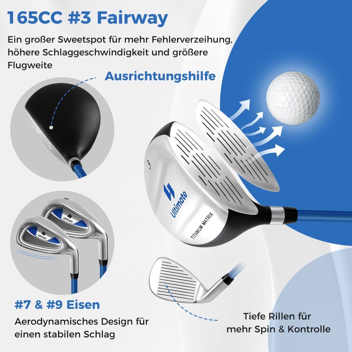 Vaikų golfo lazda komplektas (11–13 metų) (Mėlyna)