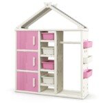 Vaikiška drabužių kabykla su namelio formos lentynomis (Rožinė)