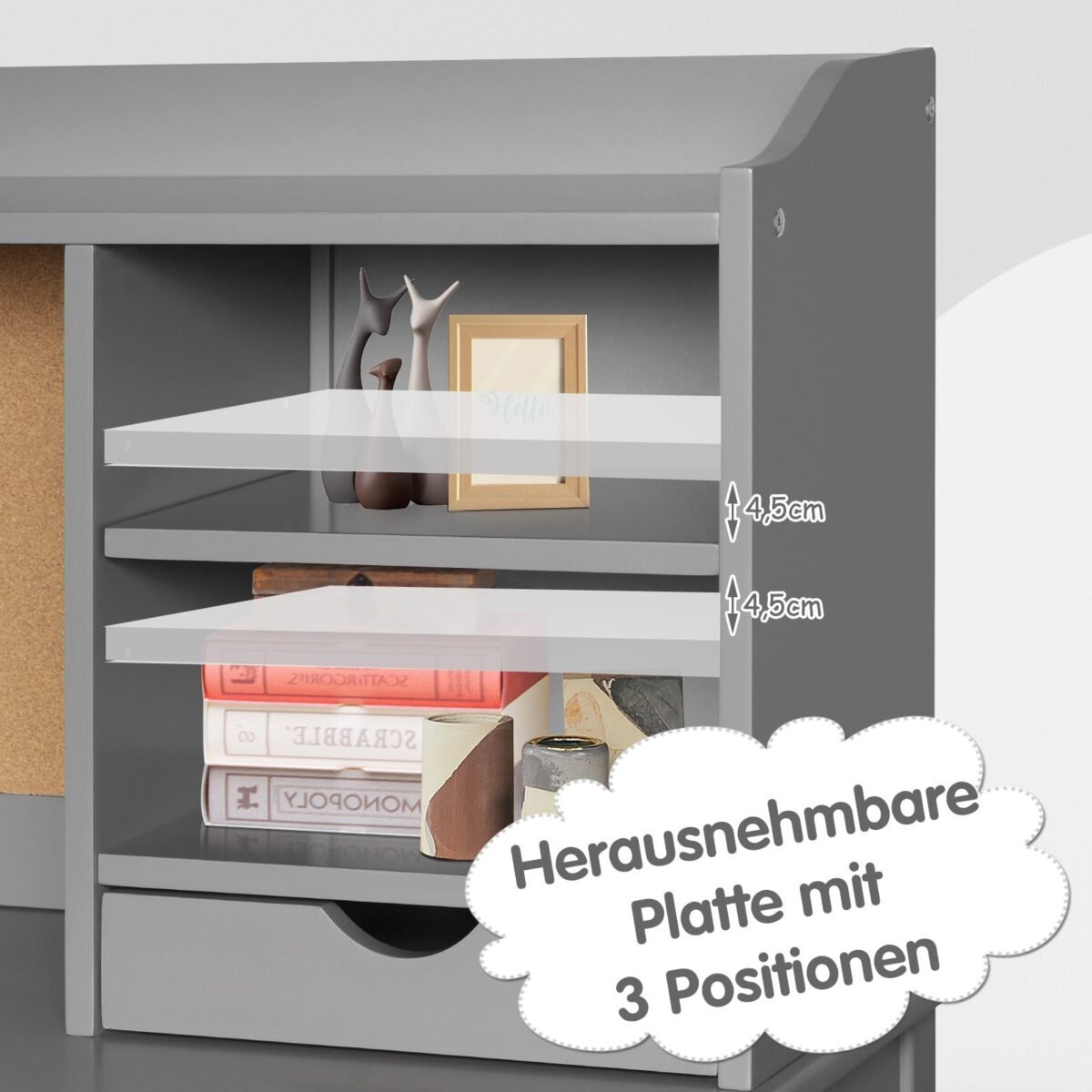 Vaikiškas rašomasis stalas su kėde ir didele plokšte (Pilka)