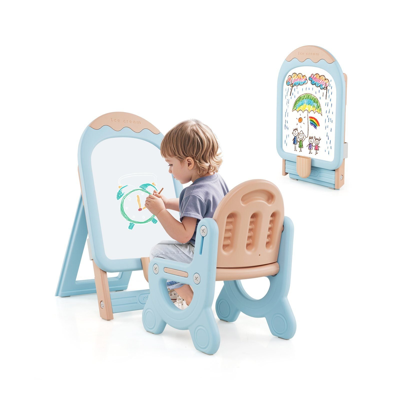 kinderstaffeleimitstuhlkindertafelhhenverstellbarklappbarmitwhiteboardaufbewahrungsboxblau_image_8 Vaikiška dailės lenta su reguliuojamo aukščio kėde (Mėlyna)