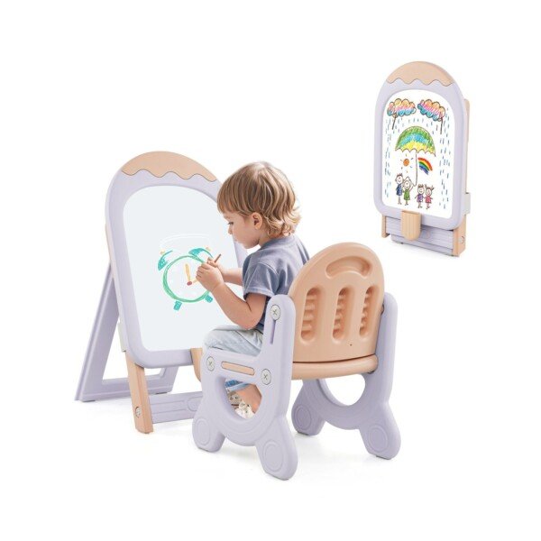 Reguliuojamo aukščio vaikiška mokyklinė lenta su kėdute (Violetinė)