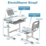 Vaikiškas rašomasis stalas su LED lempute ir knygų lentyna (Pilka)