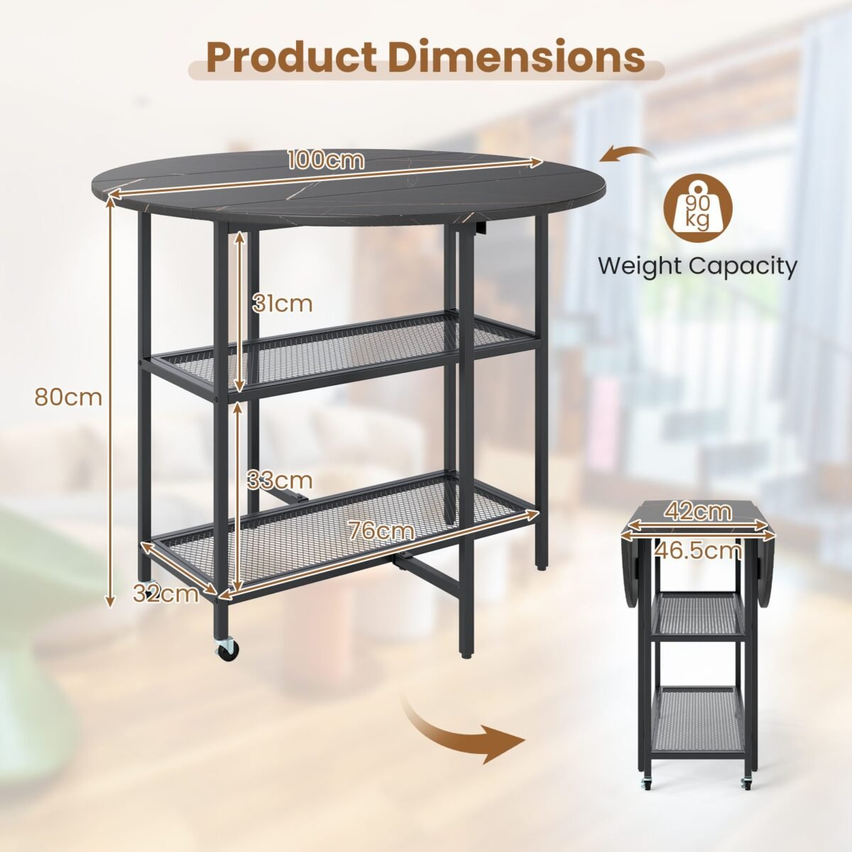 Sulankstomas valgomojo stalas (Juoda)