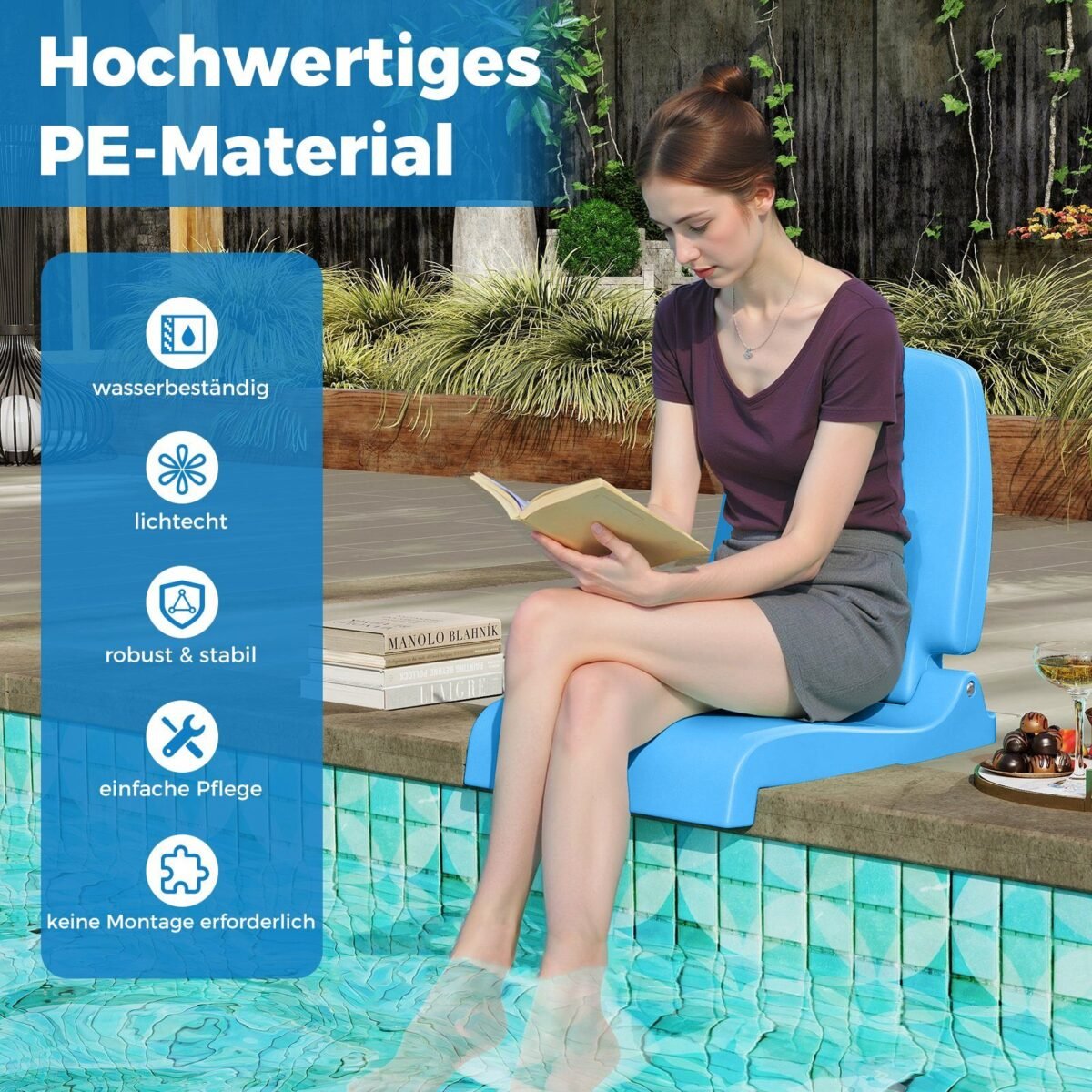 Nešiojama sulankstoma lauko kėdė su rankena ir išleidimo anga (Mėlyna)