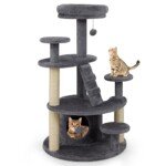 Daugiapakopis kačių medis su nameliu ir draskyklėmis (Pilka)