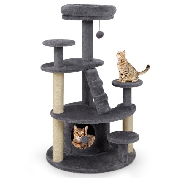 Daugiapakopis kačių medis su nameliu ir draskyklėmis (Pilka)