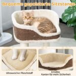 Kompaktiška katės draskyklė su pliušine sėdyne ir sizalio stulpeliais (Smėlio)