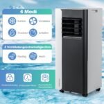 Nešiojamas oro kondicionierius 7000 BTU su vėdinimo ir drėgmės šalinimo funkcija iki 28㎡ (Juoda)