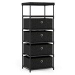 Komoda su keturiais stalčiais ir drožlių plokštės viršumi (Juoda)