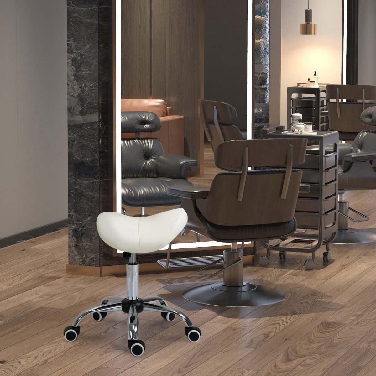 Reguliuojamo aukščio balno formos taburetė su ratukais