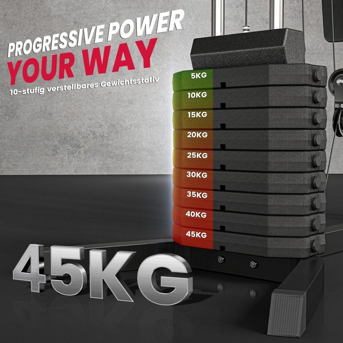 Daugiafunkcinė jėgos stotis su 45 kg svorio bloku