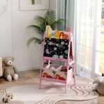 Vaikiškas dvipusis dailės molbertas su popieriaus laikikliu ir piešimo lentomis