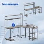 L formos kampinis rašomasis stalas su LED apšvietimu ir integruota įkrovimo stotele (Pilka)