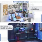 L formos kampinis rašomasis stalas su LED apšvietimu ir integruota įkrovimo stotele (Pilka)