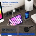 L formos kampinis rašomasis stalas su LED apšvietimu ir integruota įkrovimo stotele (Pilka)