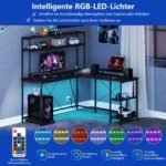 L formos kampinis rašomasis stalas su LED apšvietimu ir įmontuota stotele (Juoda)