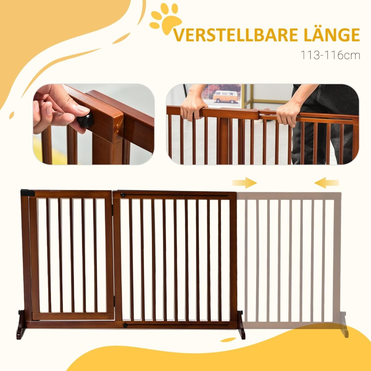 Laisvai pastatomi reguliuojamo pločio mediniai šunų varteliai su durelėmis