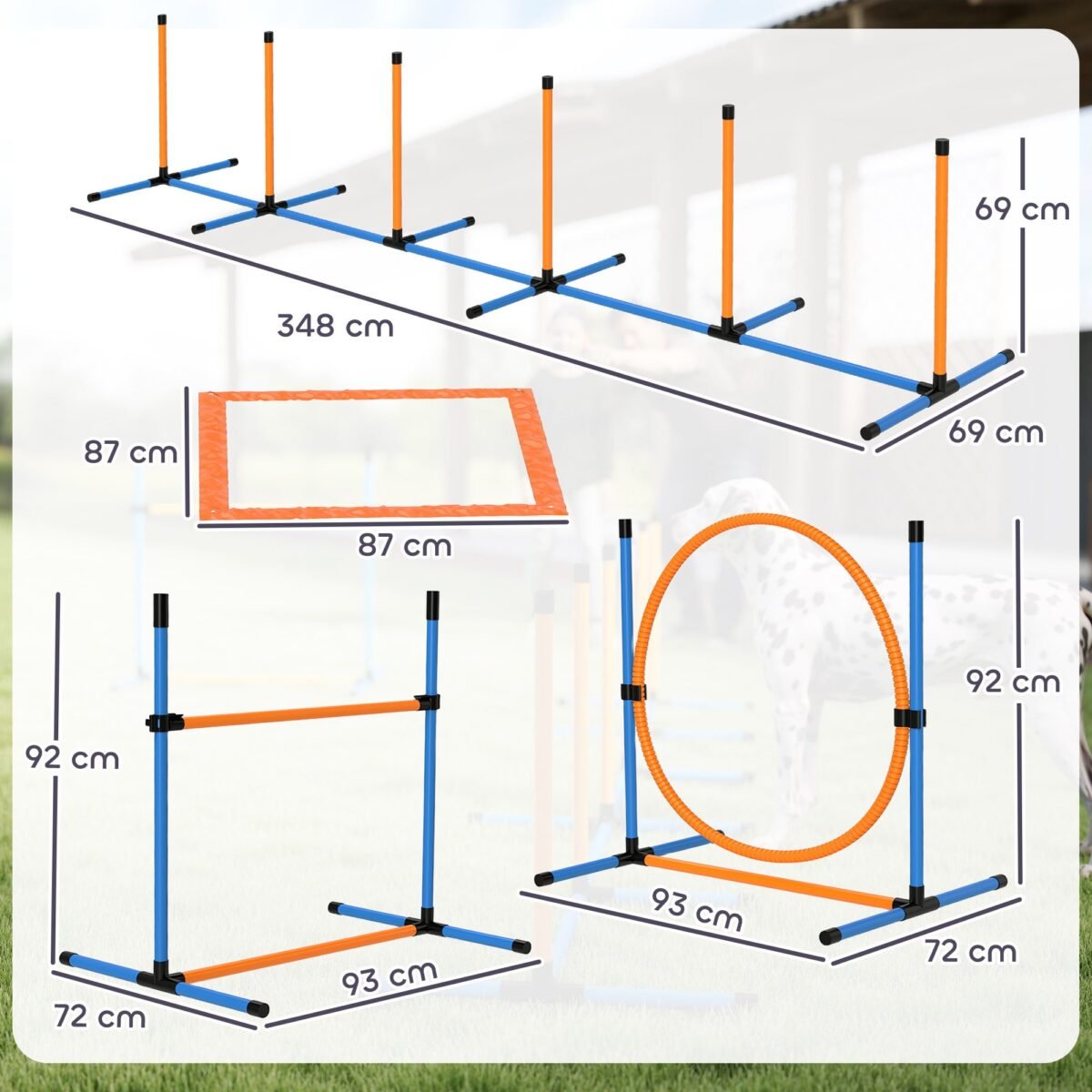 Reguliuojamo aukščio 7 dalių šunų vikrumo rinkinys su nešiojimo krepšiu