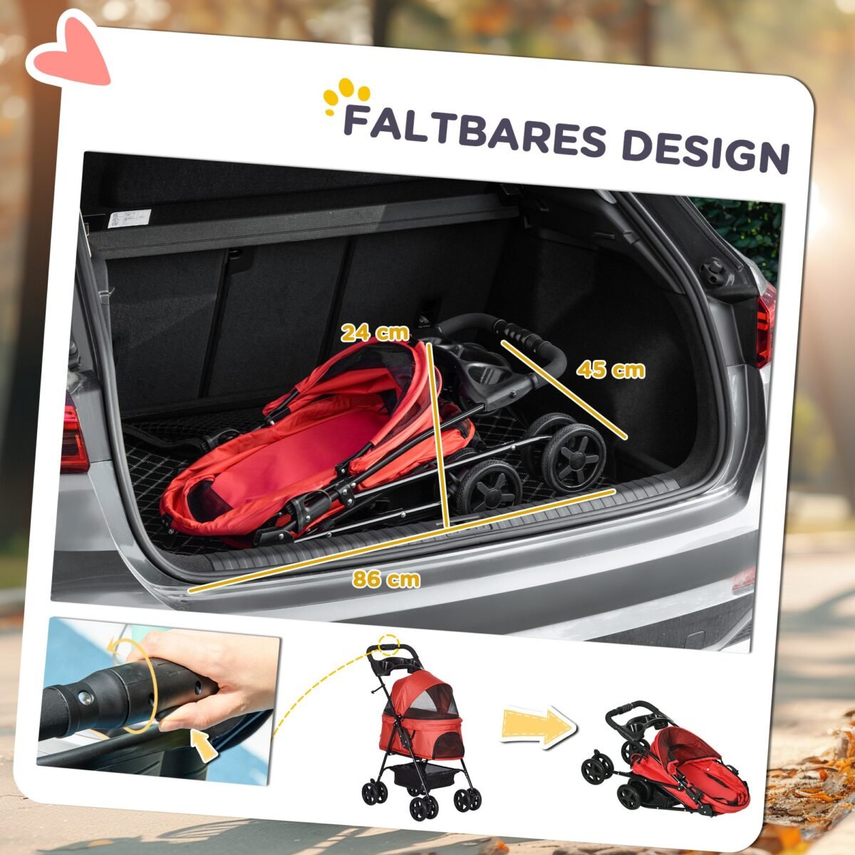 Augintinių vežimėlis iki 4 kg sulankstomas