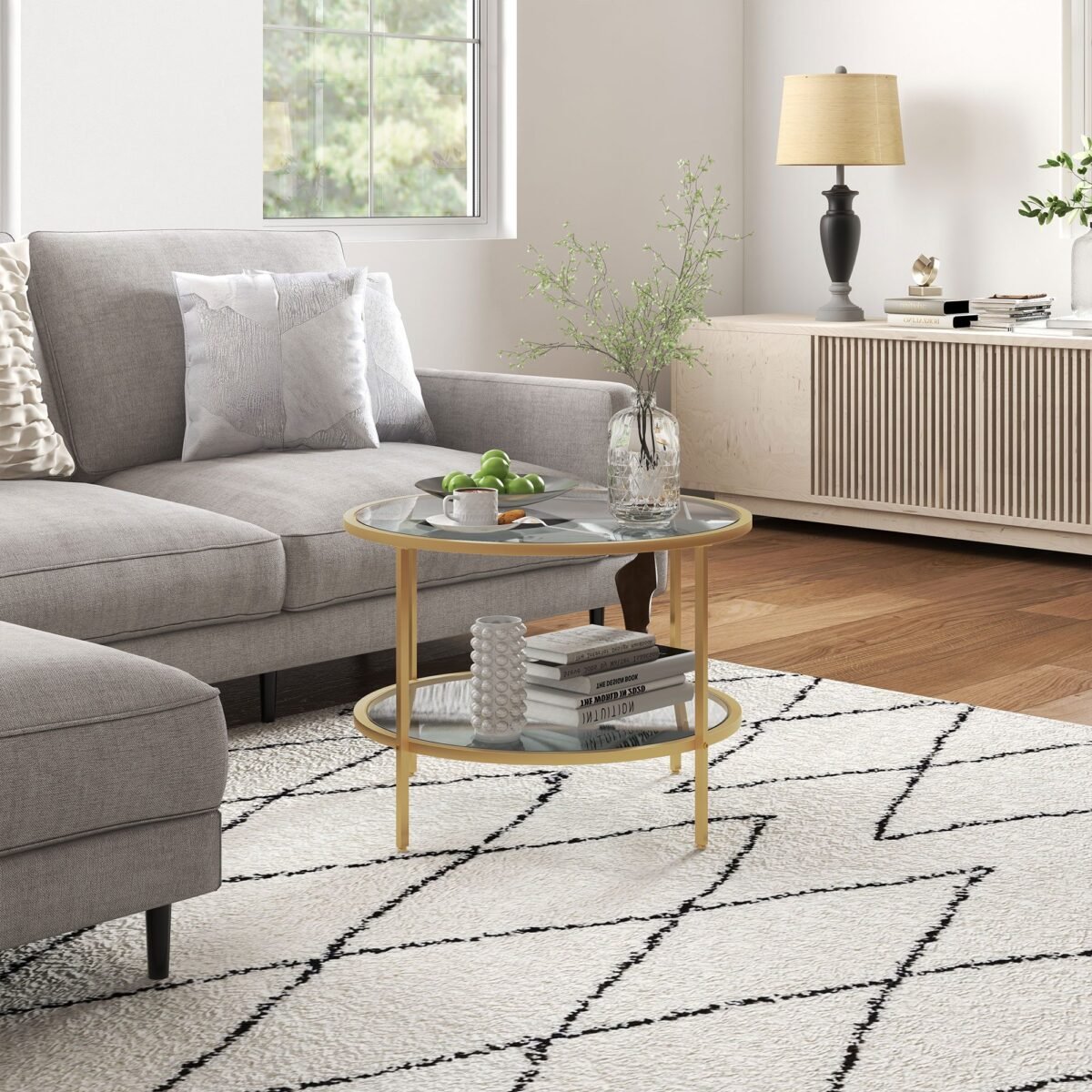 Modernaus dizaino pagalbinis staliukas su dviem lentynomis