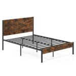 Metalinis lovos rėmas su mediniu galvūgaliu ir kojūgaliu 140x200 cm (Rustikaliai ruda)