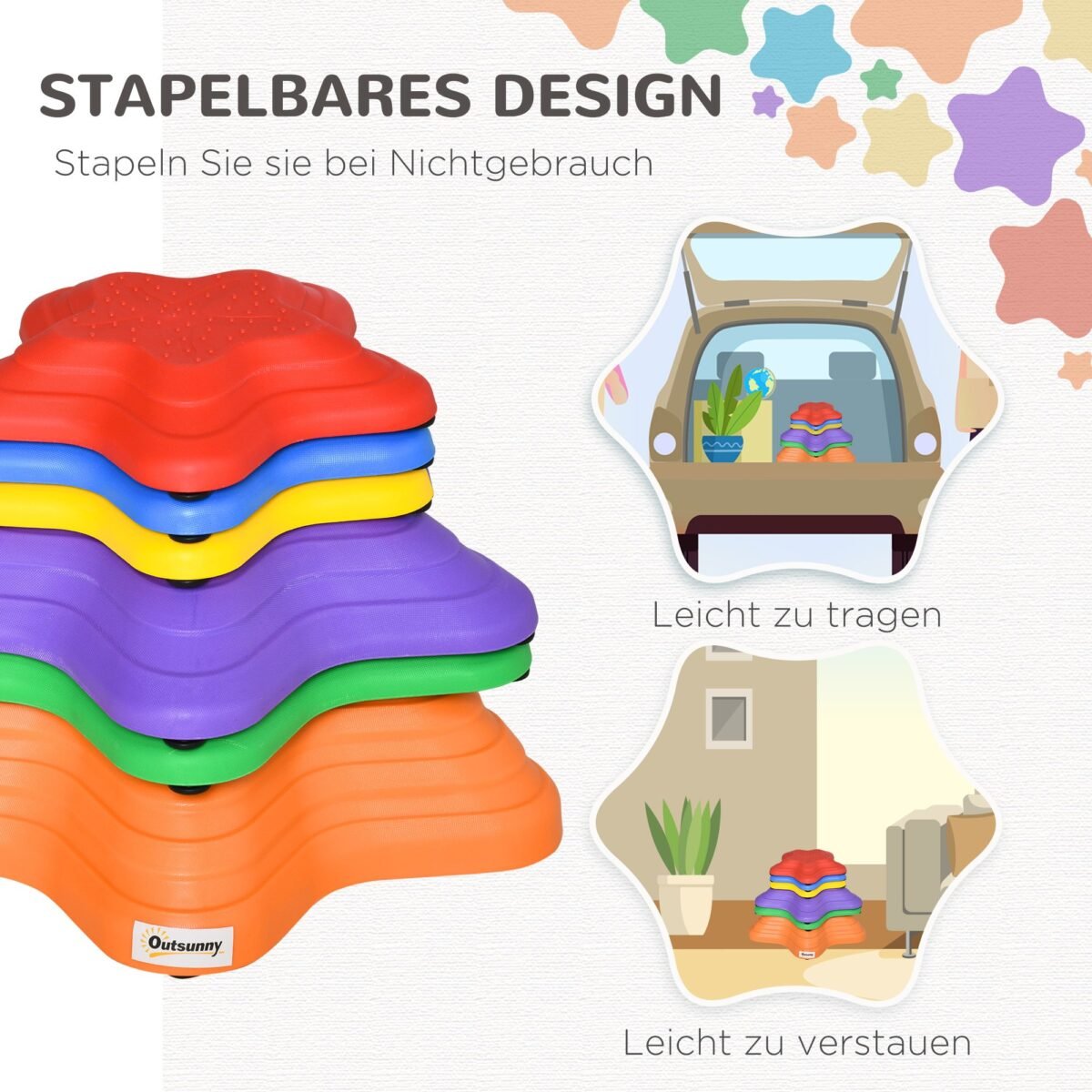 6 vaikiški balansavimo akmenys, neslystantys ir sudedami