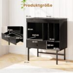 Stovas patefonui su laikymo sekcijomis ir stalčiumi (Juoda)