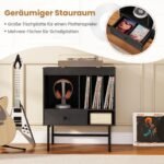 Stovas patefonui su laikymo sekcijomis ir stalčiumi (Juoda)