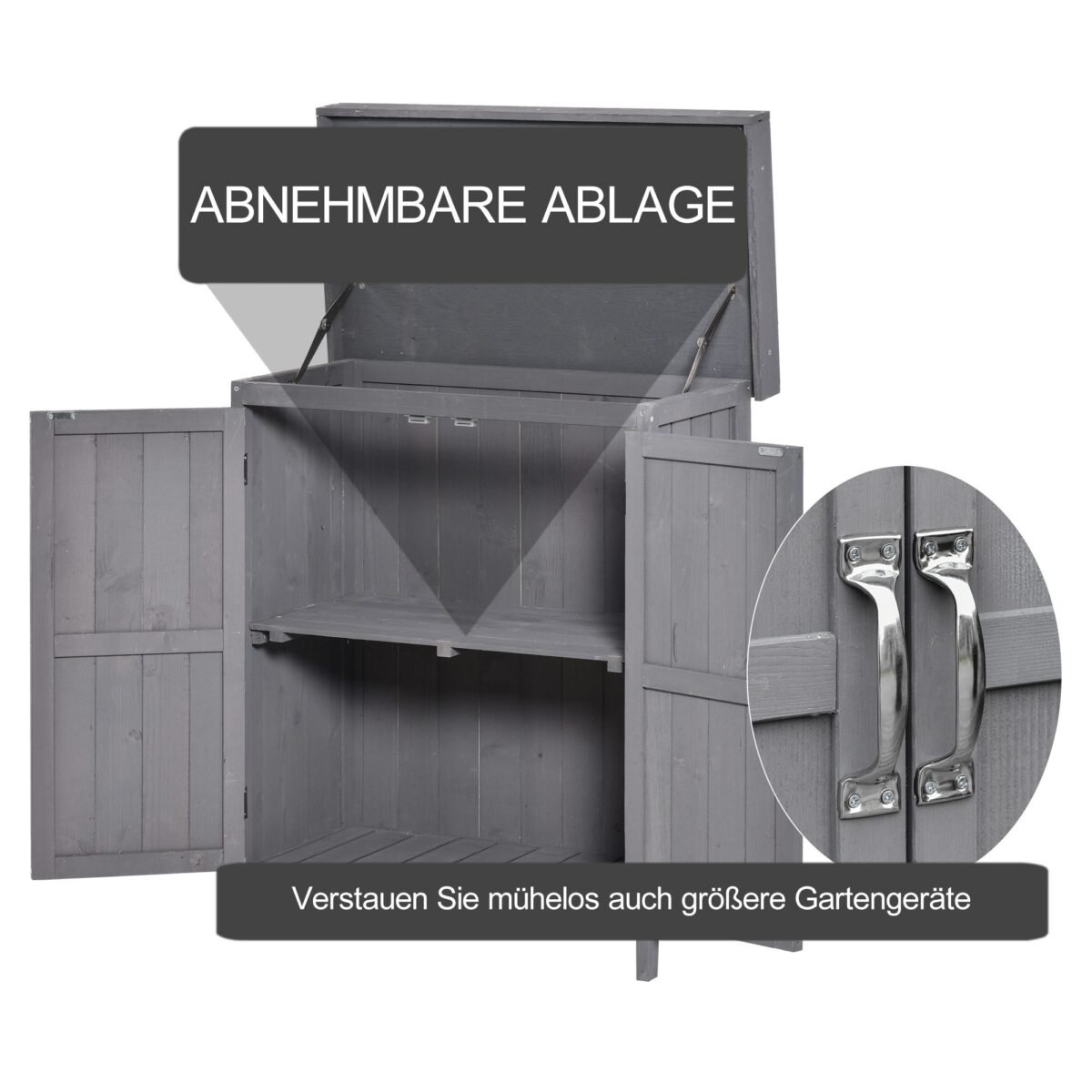 Sodo įrankių spinta su pakeliamu dangčiu atspari oro sąlygoms