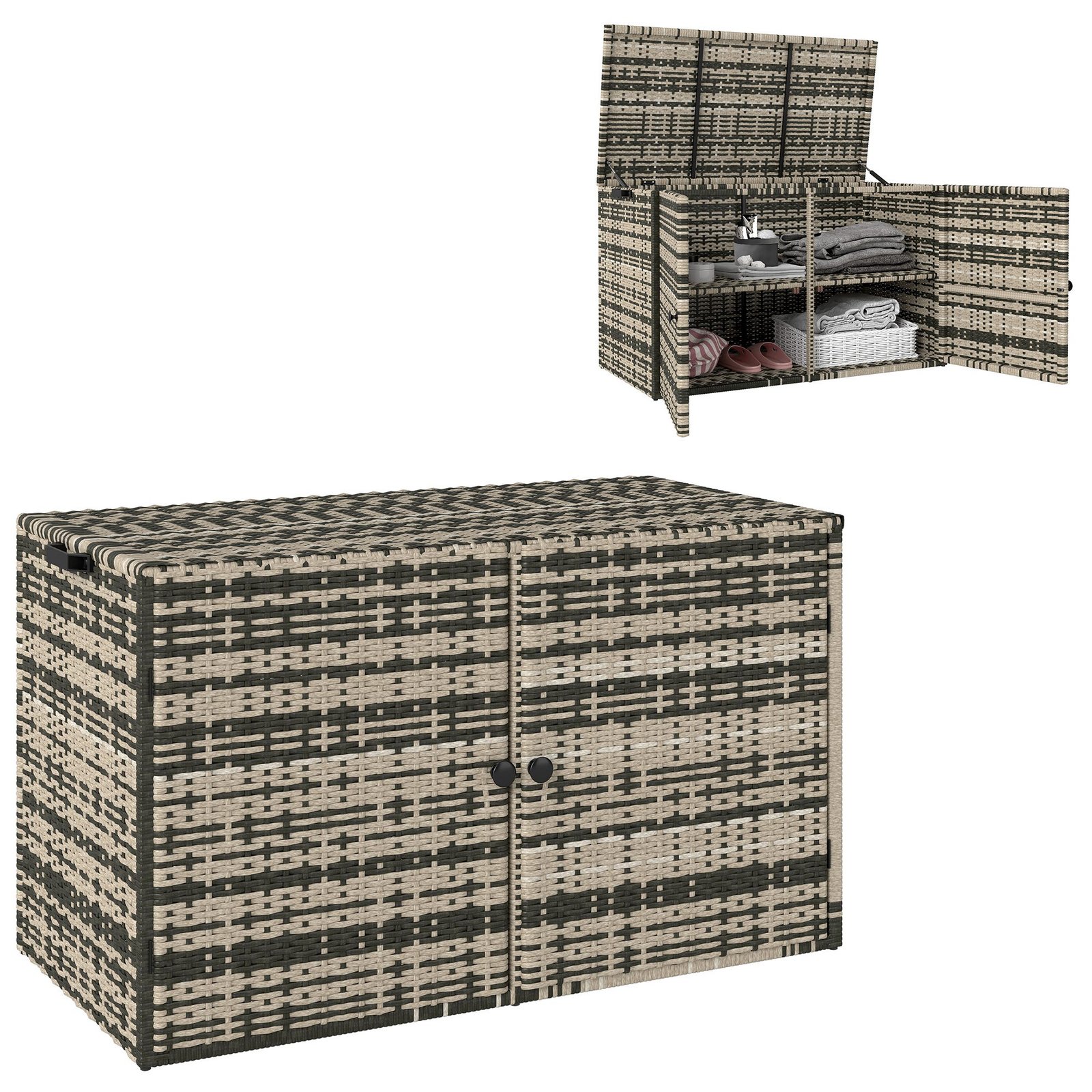 nCqa84195ae1e73a4 PE ratano sodo daiktadėžė, dviejų lygių, su pakėlimo mechanizmais, 350L
