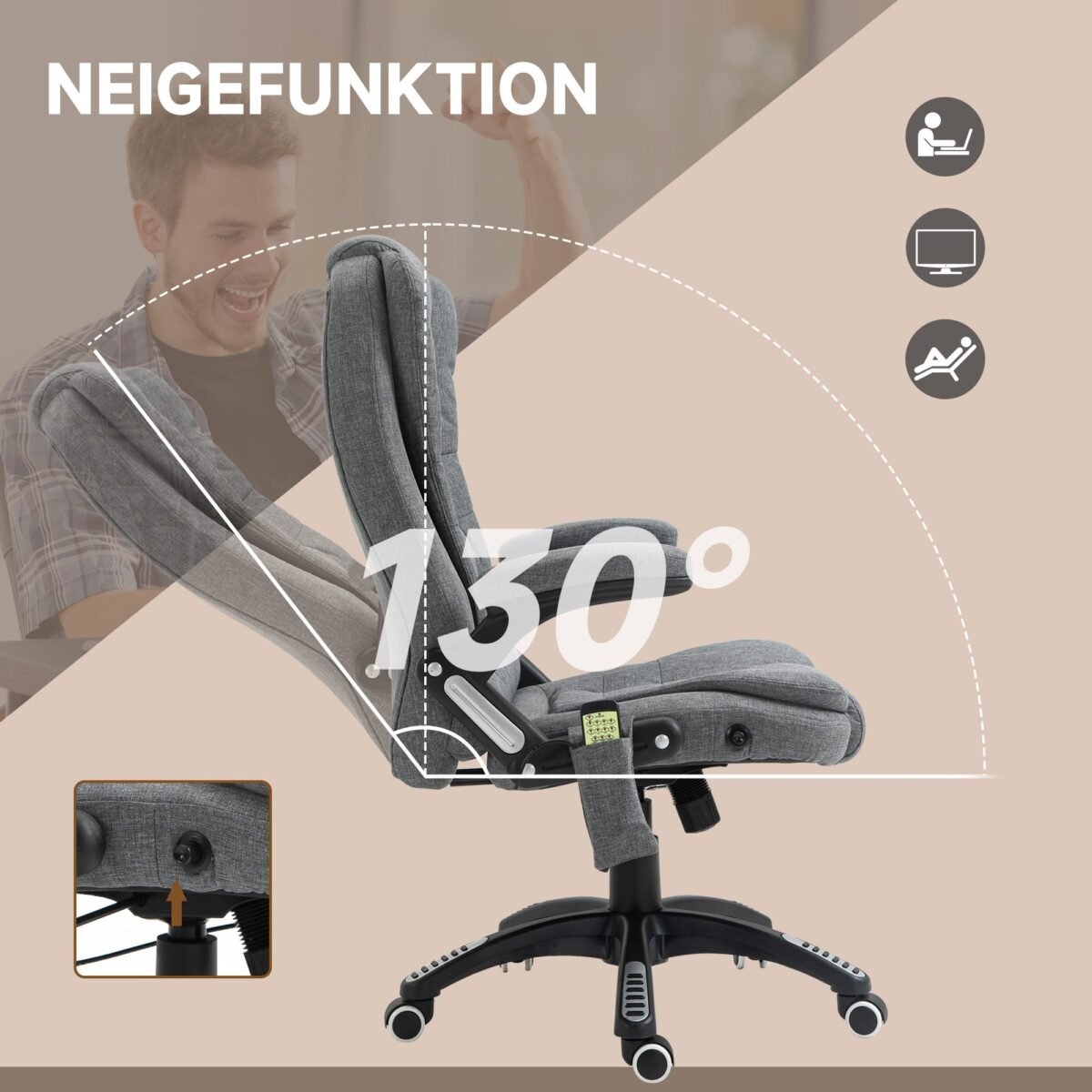 Ergonominė masažinė biuro kėdė su šildymu