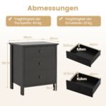 Naktinis staliukas su trimis stalčiais ir tvirta konstrukcija (Juoda)