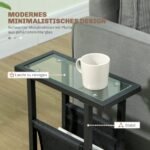 Siauras pristatomasis staliukas su stikliniu stalviršiu ir audinio krepšiu